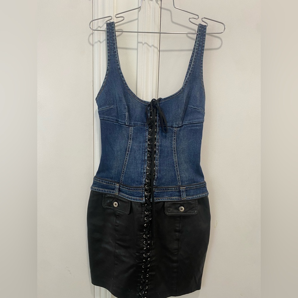 Vintage 90’s D&G Blue Denim and Black Leather Dress - Picture 9 of 16